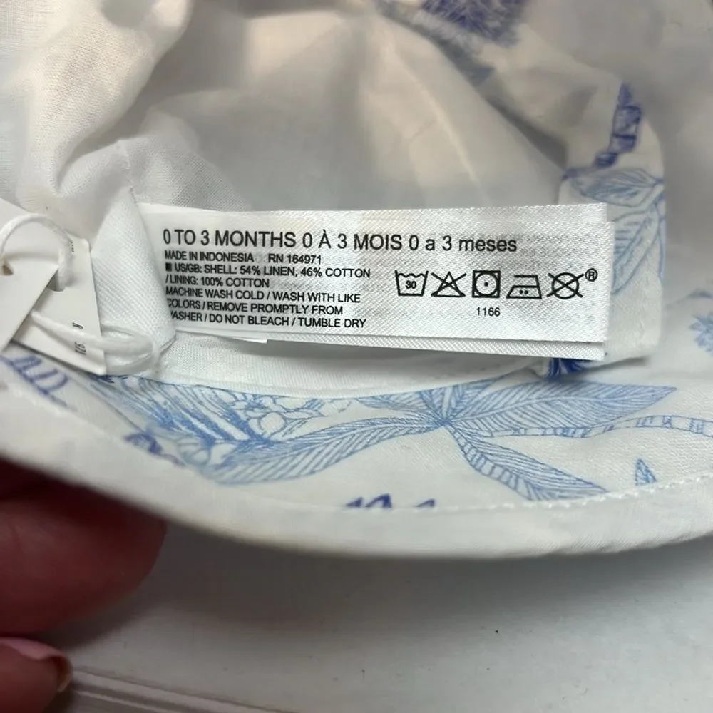 Janie and Jack 101091001 Light Blue Palm Toile sun hat size 0-3 months NWT